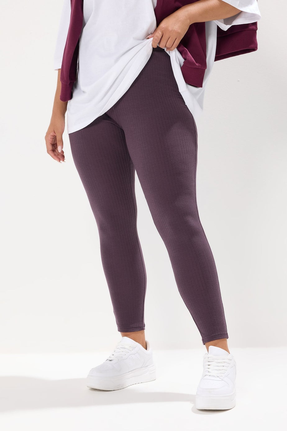 Yours Curve Purple Ribbed Leggings