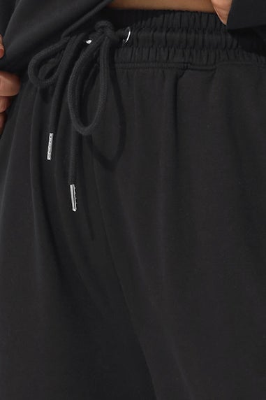 Yours Curve Black Wide Leg Side Stripe Joggers