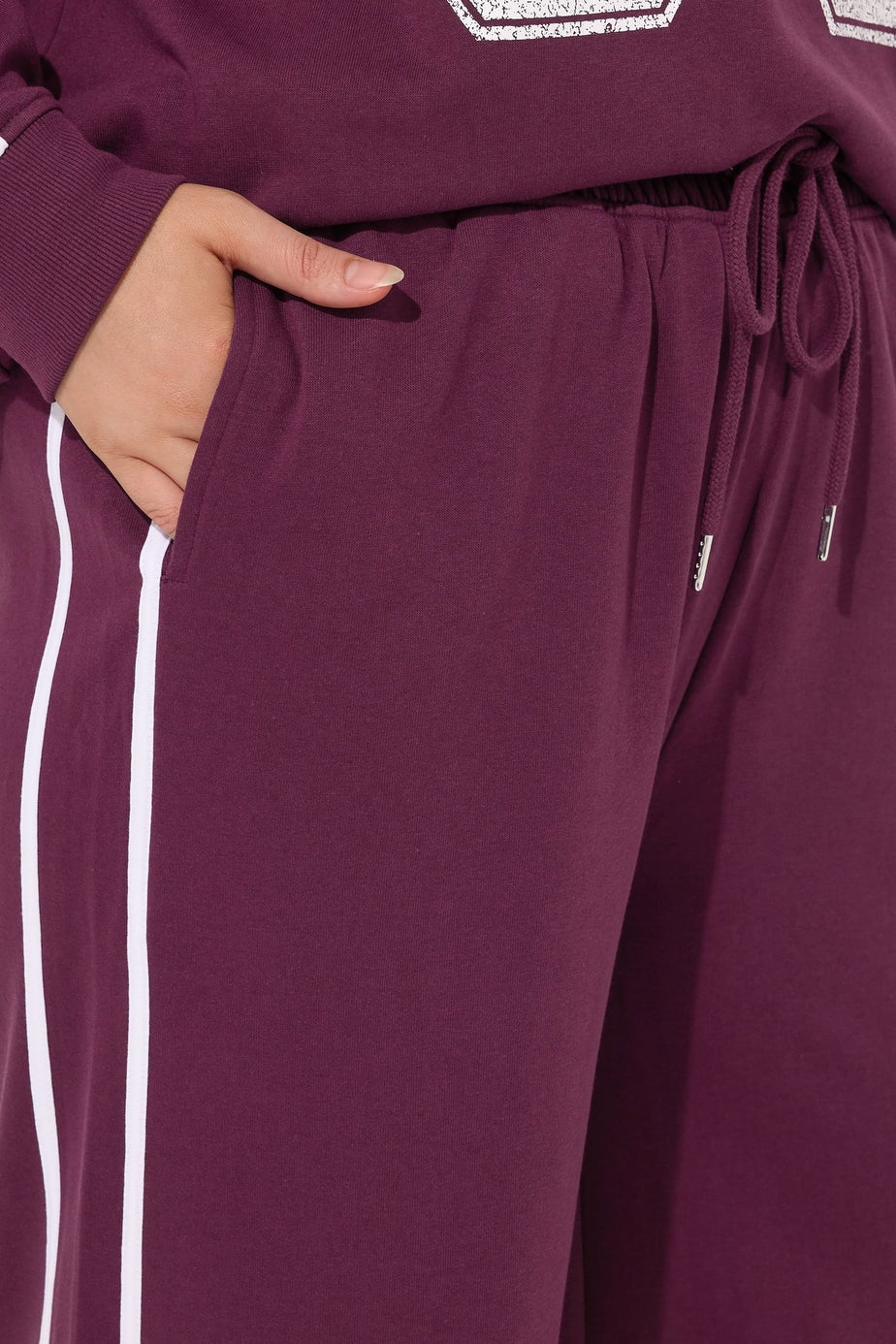 Yours Curve Burgundy Red Side Stripe Wide Leg Joggers