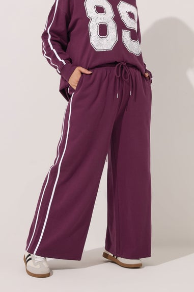 Yours Curve Burgundy Red Side Stripe Wide Leg Joggers
