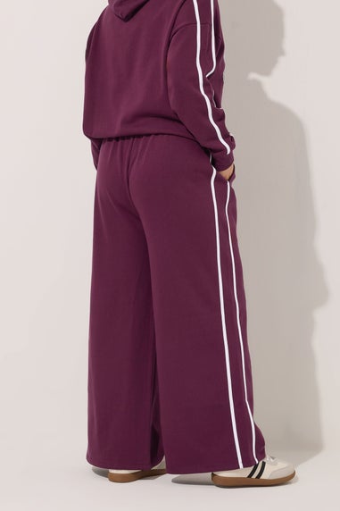 Yours Curve Burgundy Red Side Stripe Wide Leg Joggers