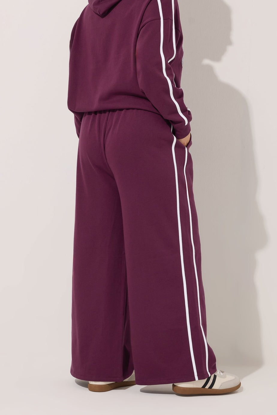 Yours Curve Burgundy Red Side Stripe Wide Leg Joggers