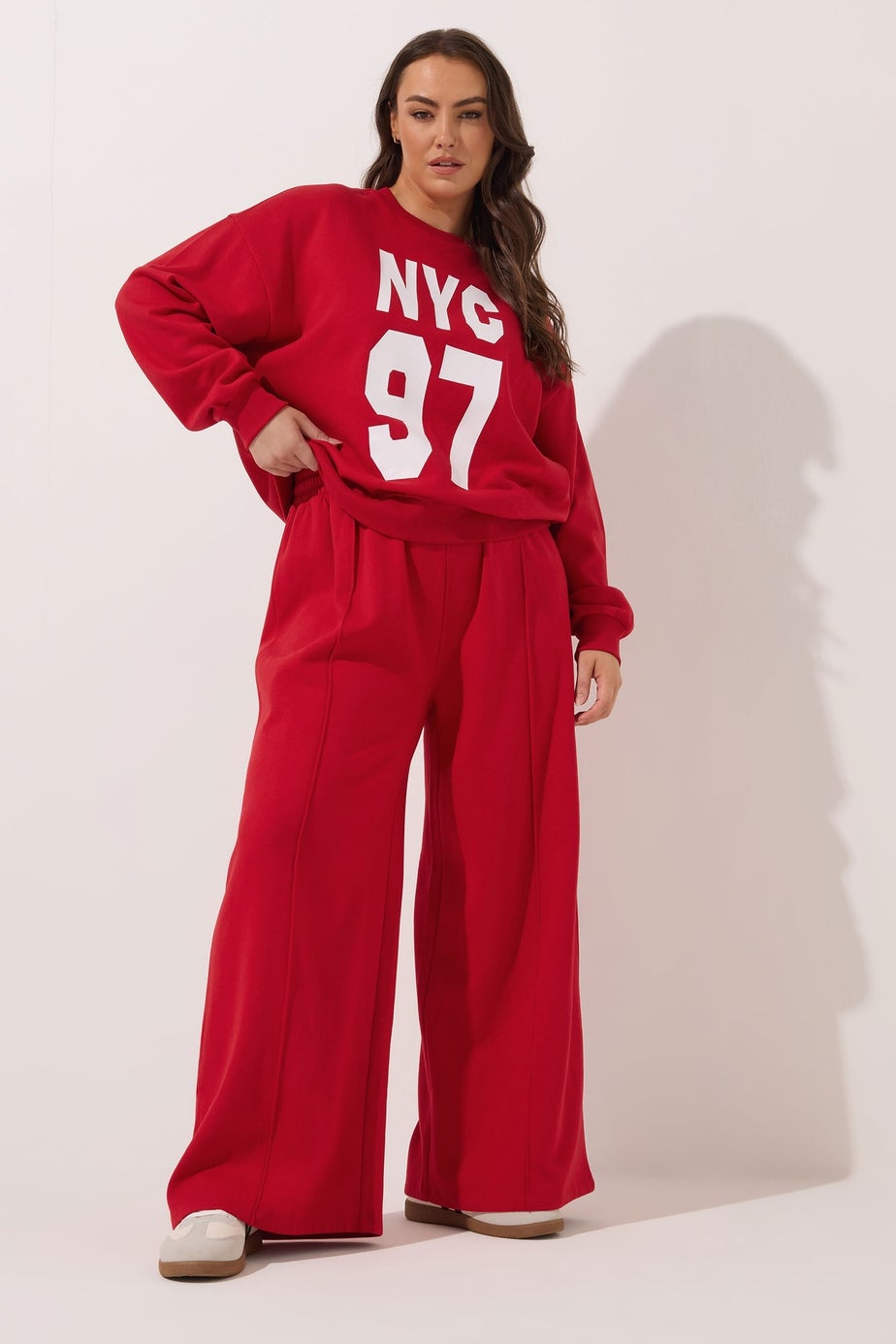 Yours Curve Red Wide Leg Joggers