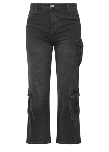 Yours Curve Black Washed Effect Cargo Jeans