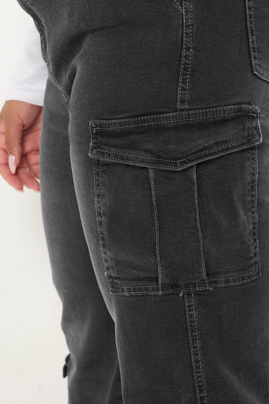 Yours Curve Black Washed Effect Cargo Jeans