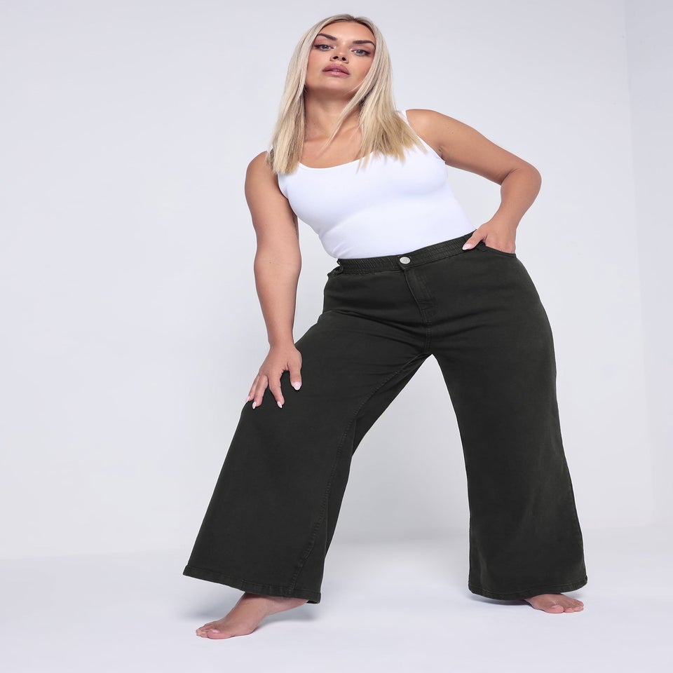 Yours Curve Black Wide Leg Puddle Jeans