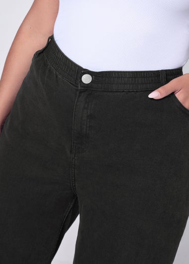 Yours Curve Black Wide Leg Puddle Jeans