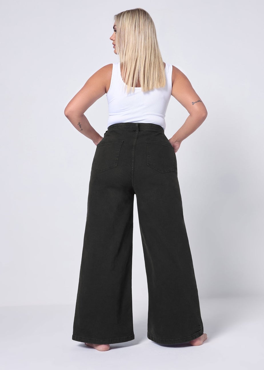Yours Curve Black Wide Leg Puddle Jeans