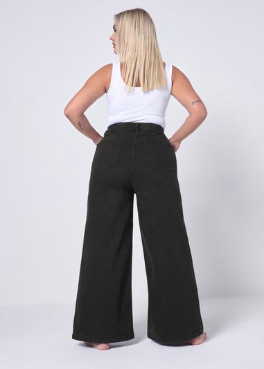 Yours Curve Black Wide Leg Puddle Jeans