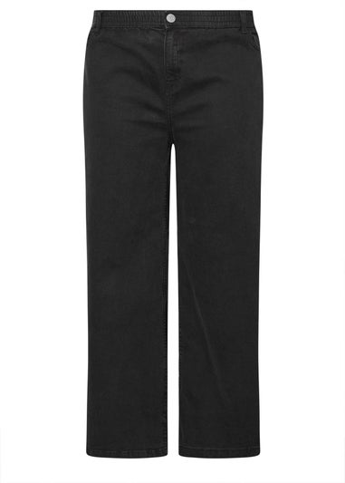 Yours Curve Black Wide Leg Puddle Jeans