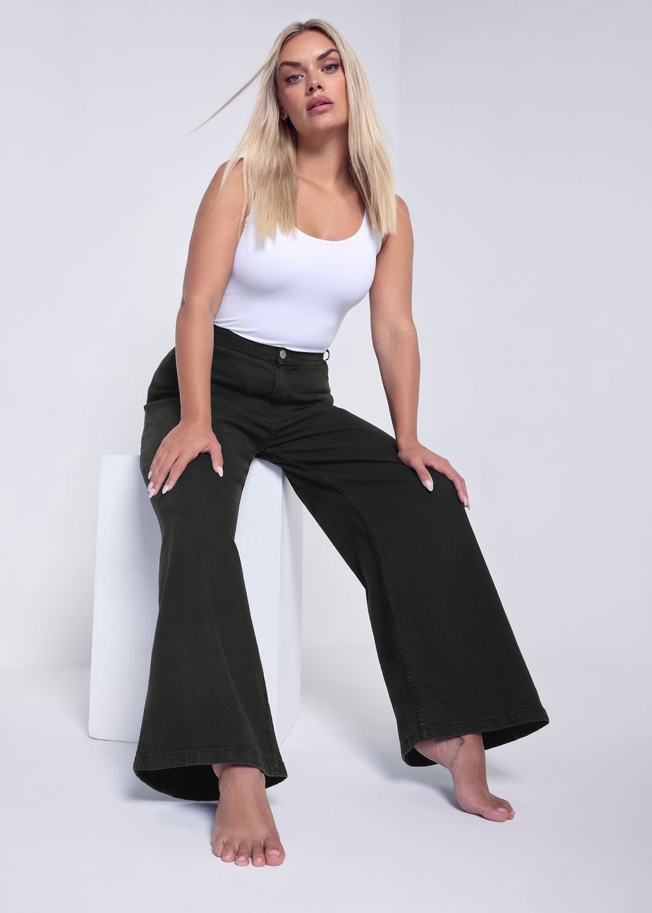 Yours Curve Black Wide Leg Puddle Jeans