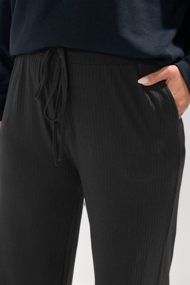 Yours Curve Black Ribbed Wide Leg Trousers