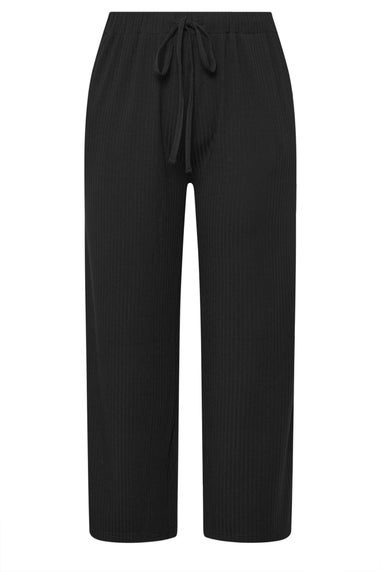 Yours Curve Black Ribbed Wide Leg Trousers