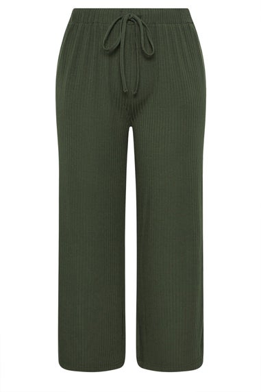 Yours Curve Forest Green Ribbed Wide Leg Trousers