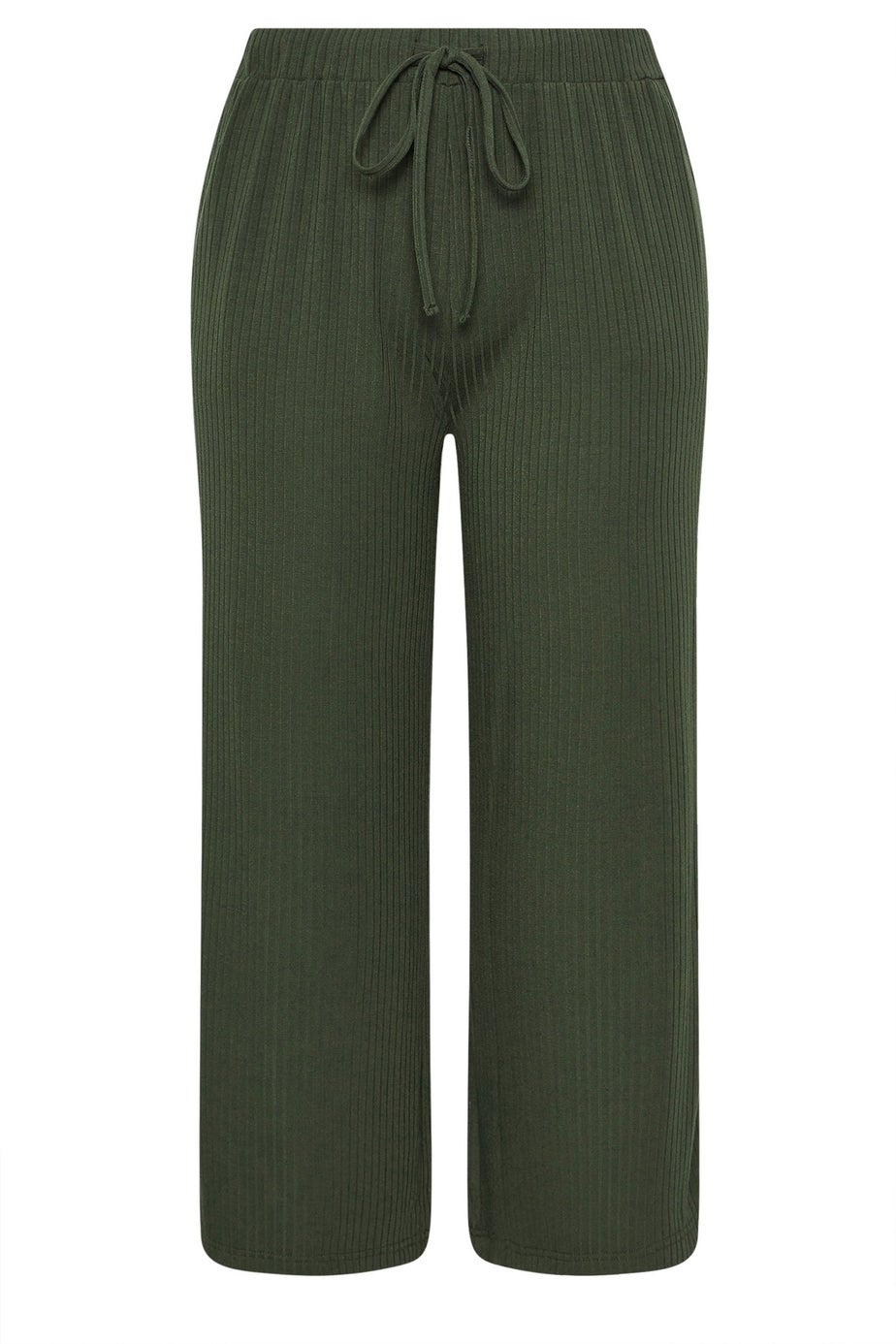 Yours Curve Forest Green Ribbed Wide Leg Trousers