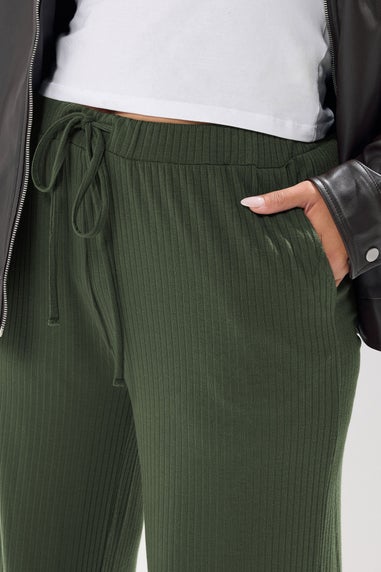Yours Curve Forest Green Ribbed Wide Leg Trousers
