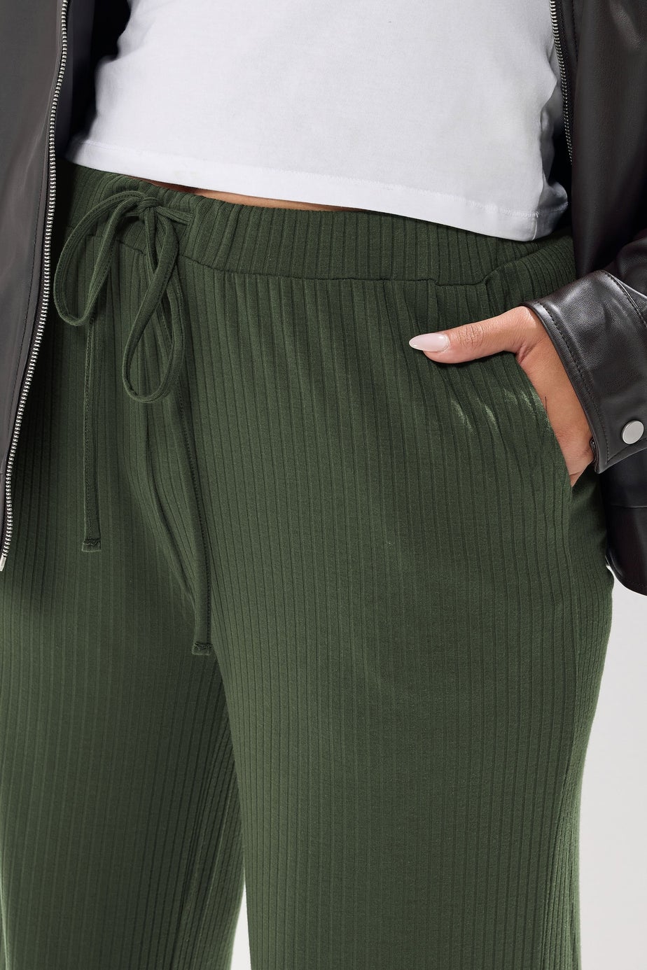 Yours Curve Forest Green Ribbed Wide Leg Trousers