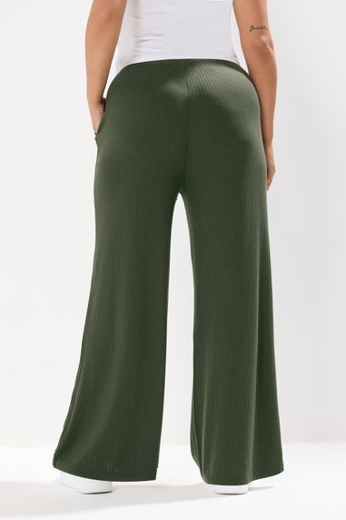 Yours Curve Forest Green Ribbed Wide Leg Trousers