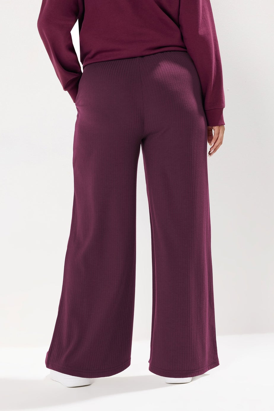 Yours Curve Burgundy Red Ribbed Wide Leg Trousers