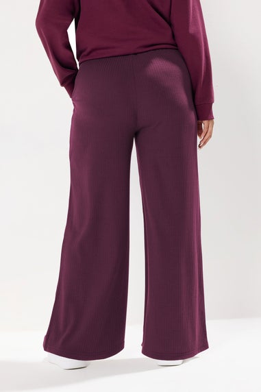 Yours Curve Burgundy Red Ribbed Wide Leg Trousers