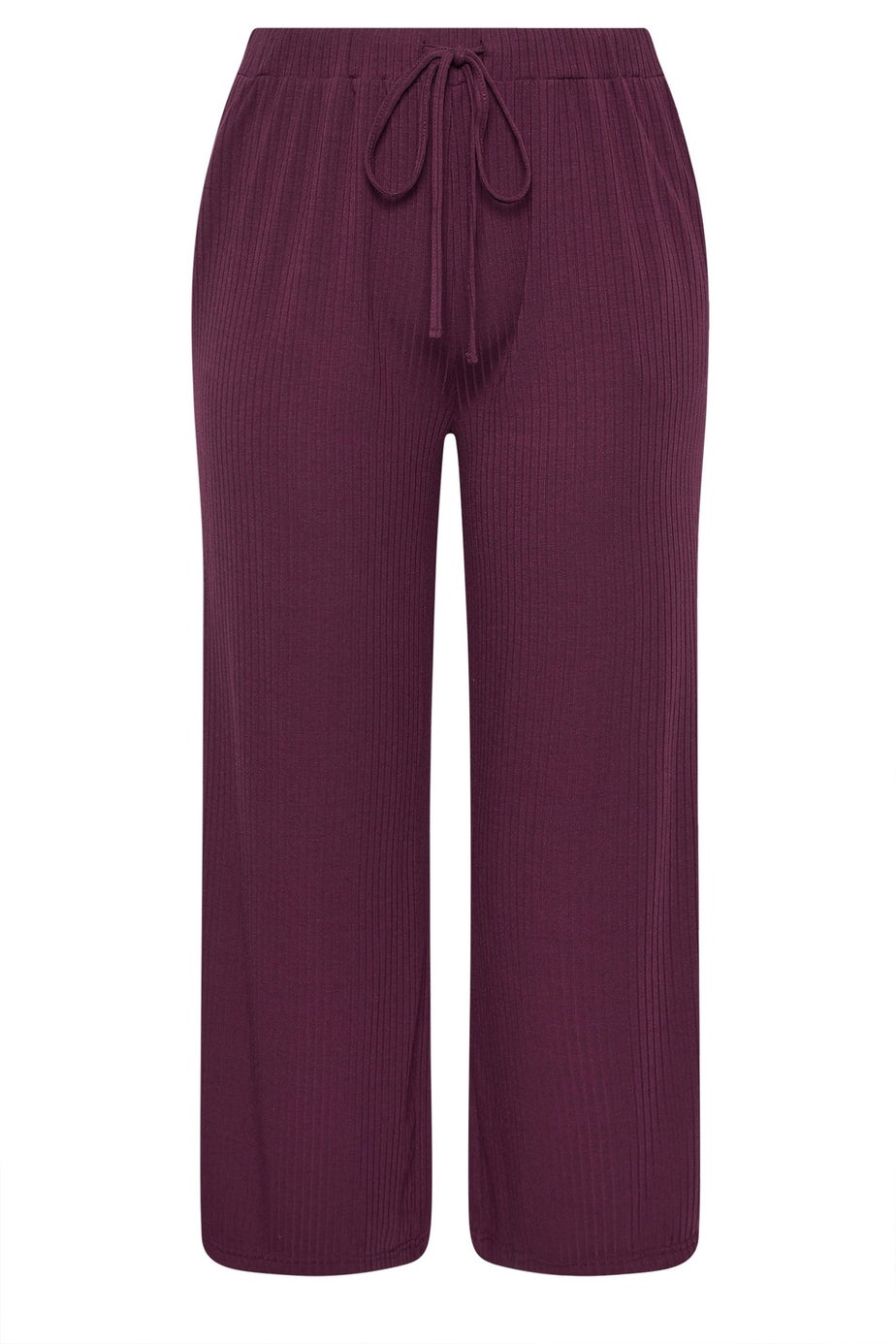 Yours Curve Burgundy Red Ribbed Wide Leg Trousers
