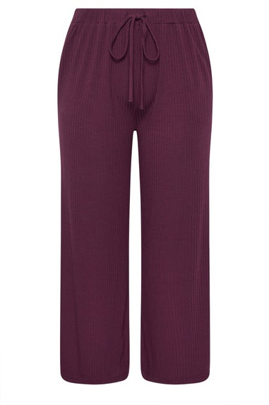 Yours Curve Burgundy Red Ribbed Wide Leg Trousers