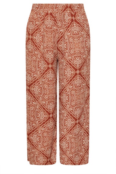Yours Curve Rust Brown Paisley Crinkle Wide Leg Trousers
