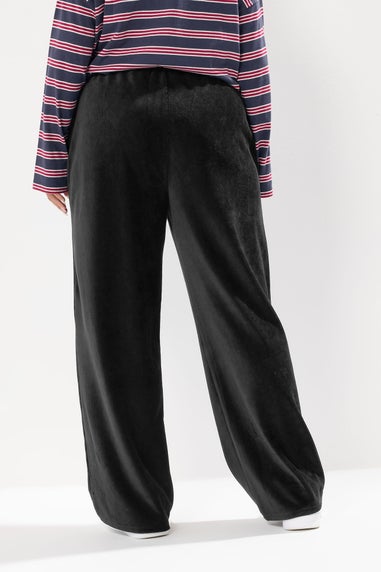 Yours Curve Black Cord Drawstring Wide Leg Trousers