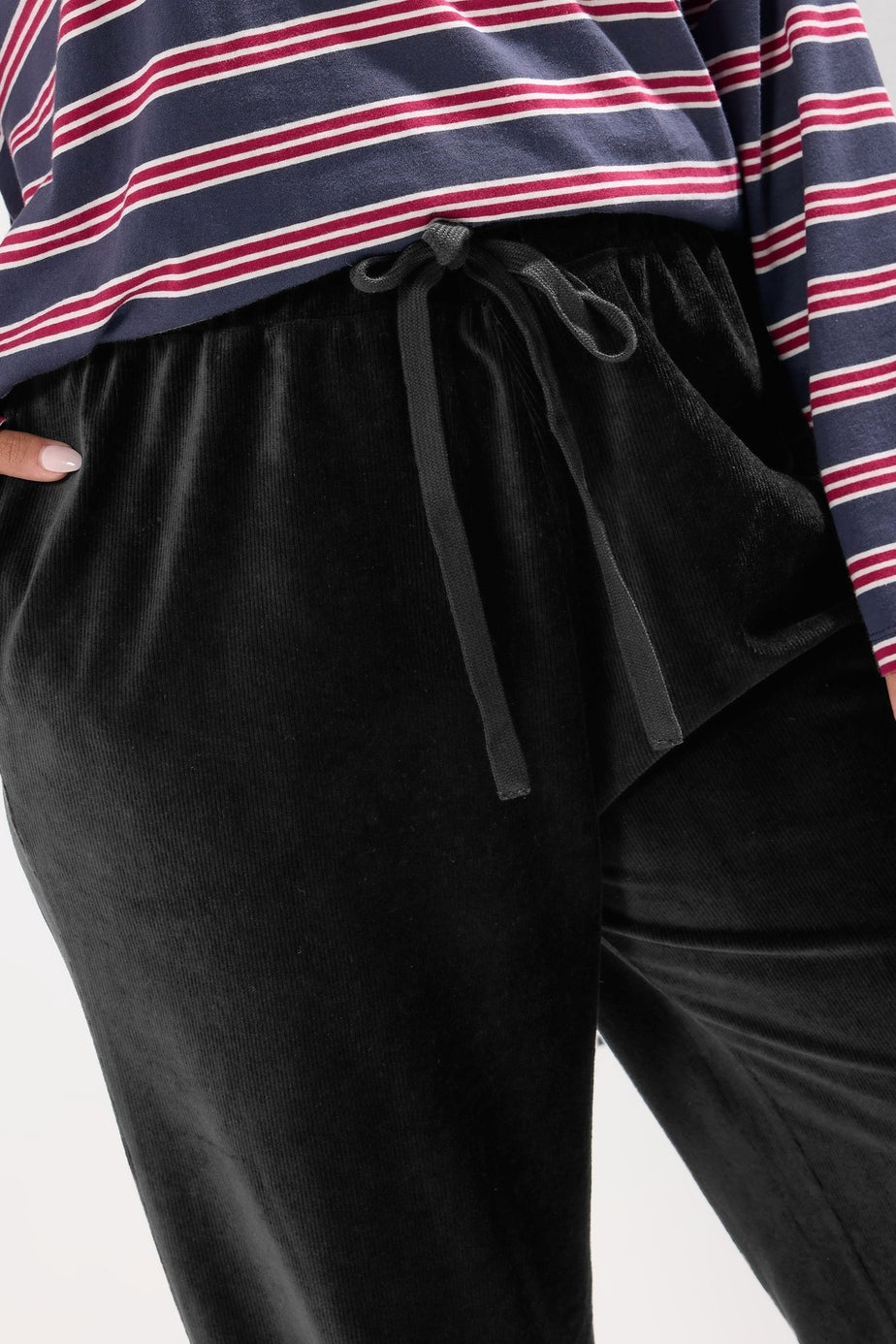 Yours Curve Black Cord Drawstring Wide Leg Trousers