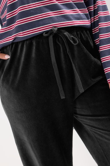 Yours Curve Black Cord Drawstring Wide Leg Trousers