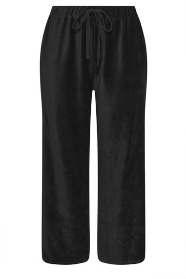 Yours Curve Black Cord Drawstring Wide Leg Trousers