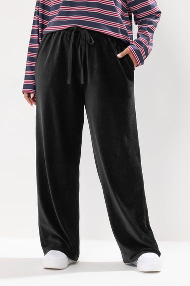 Yours Curve Black Cord Drawstring Wide Leg Trousers
