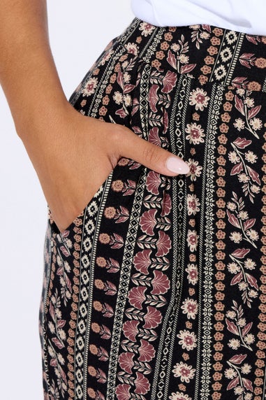 Yours Curve Black Floral Paisley Cuffed Harem Trousers