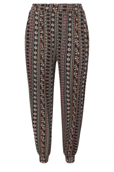 Yours Curve Black Floral Paisley Cuffed Harem Trousers