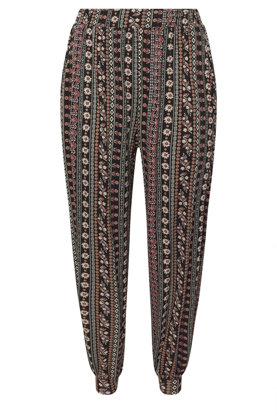 Yours Curve Black Floral Paisley Cuffed Harem Trousers