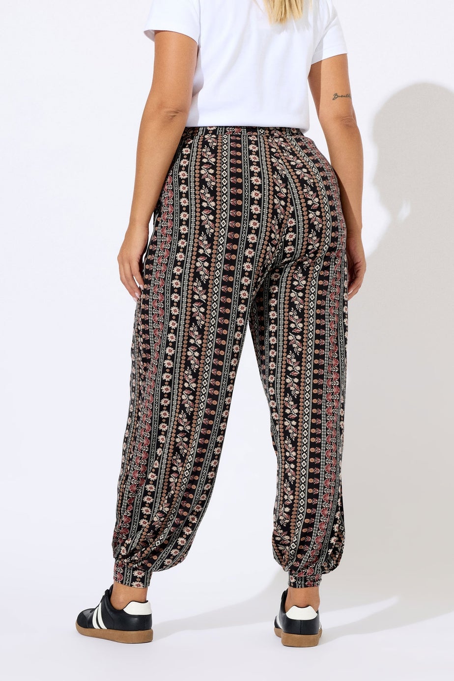 Yours Curve Black Floral Paisley Cuffed Harem Trousers