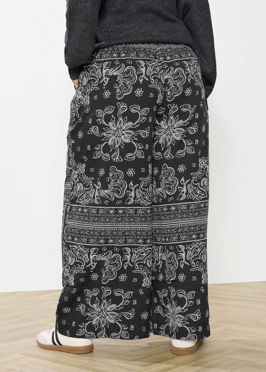 Yours Curve Black Paisley Wide Leg Trousers