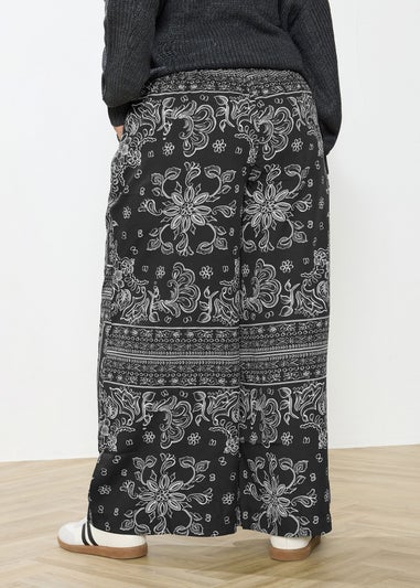 Yours Curve Black Paisley Wide Leg Trousers