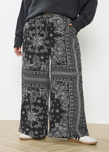 Yours Curve Black Paisley Wide Leg Trousers