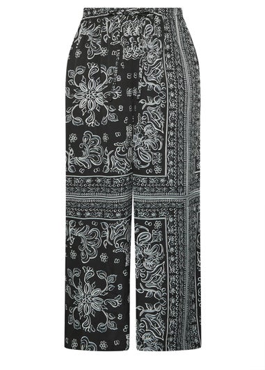 Yours Curve Black Paisley Wide Leg Trousers