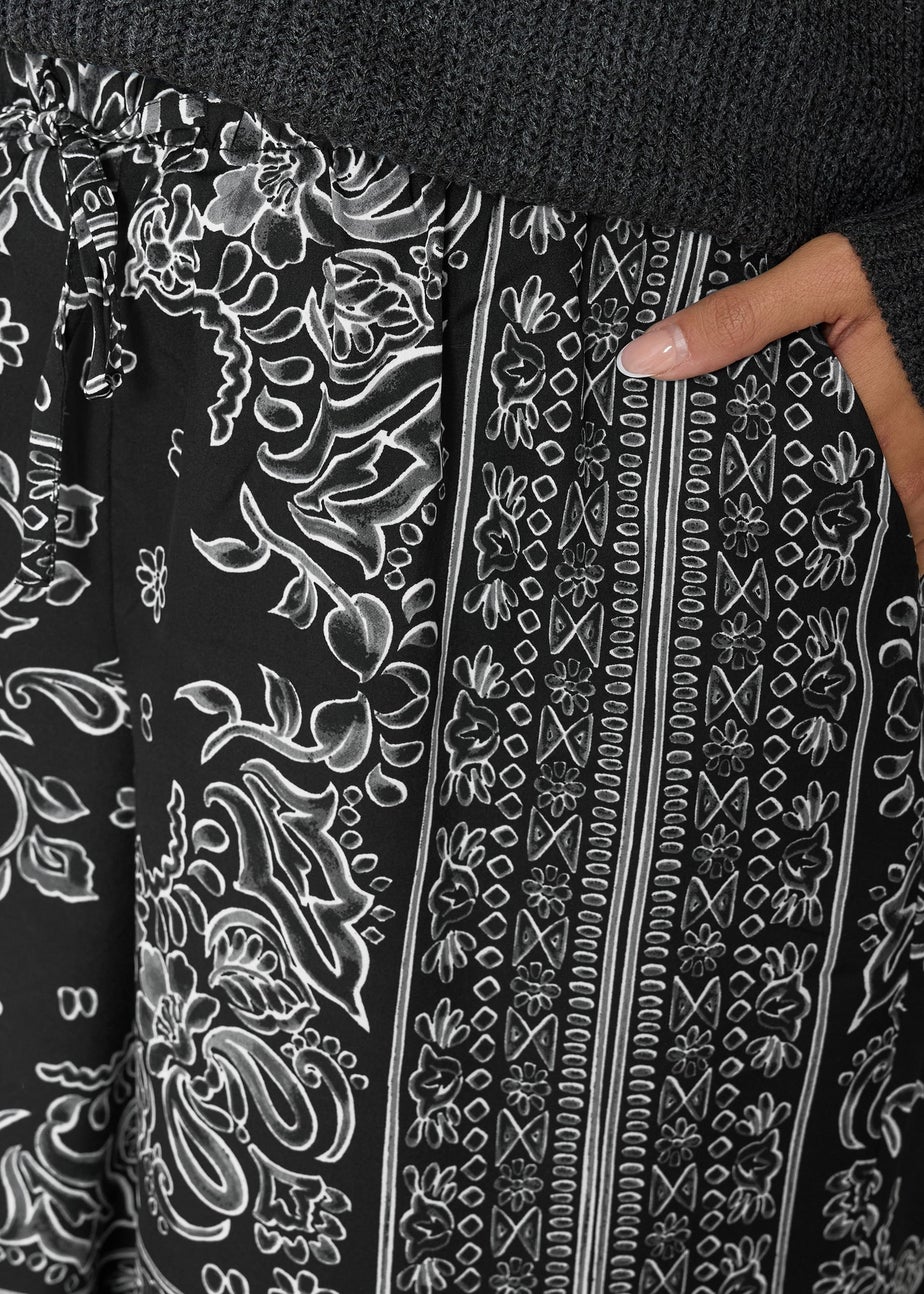 Yours Curve Black Paisley Wide Leg Trousers