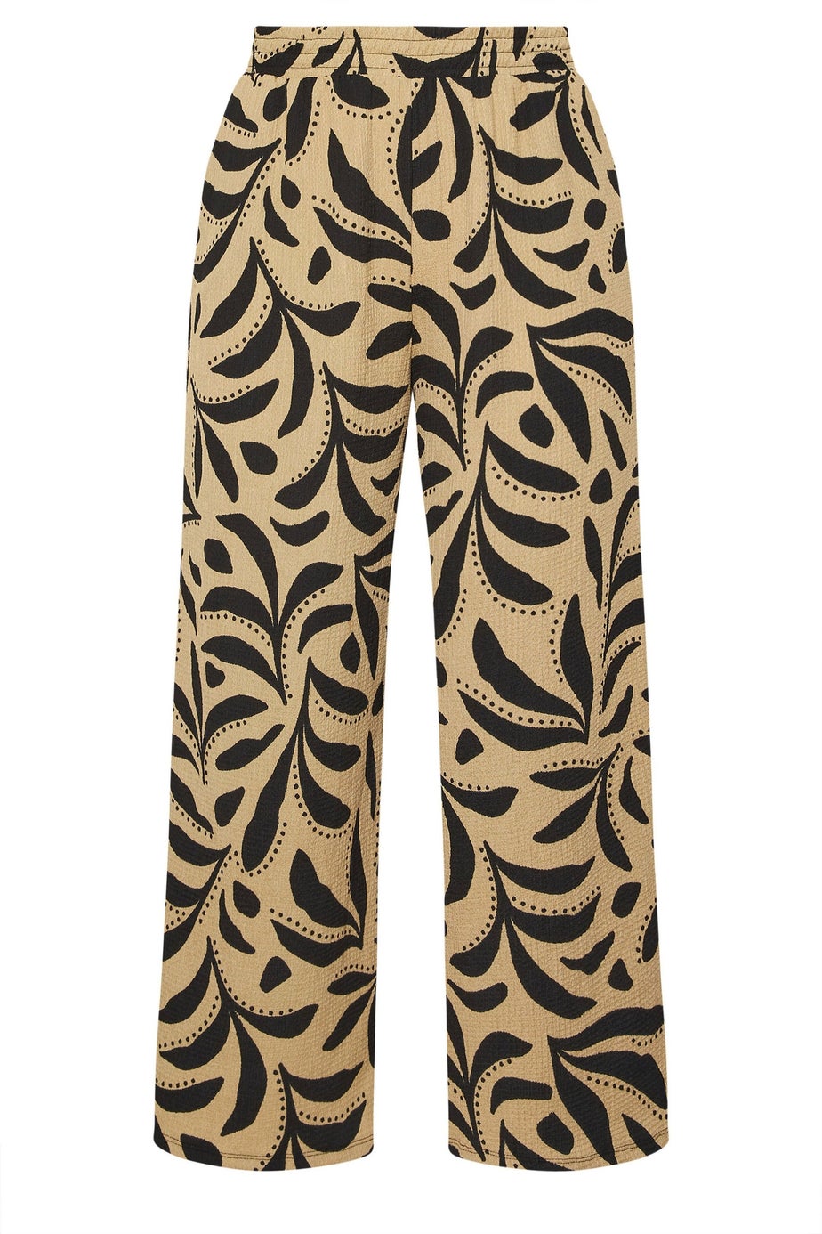 Yours Curve Natural Brown Leaf Crinkle Wide Leg Trousers