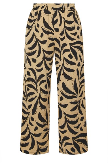 Yours Curve Natural Brown Leaf Crinkle Wide Leg Trousers