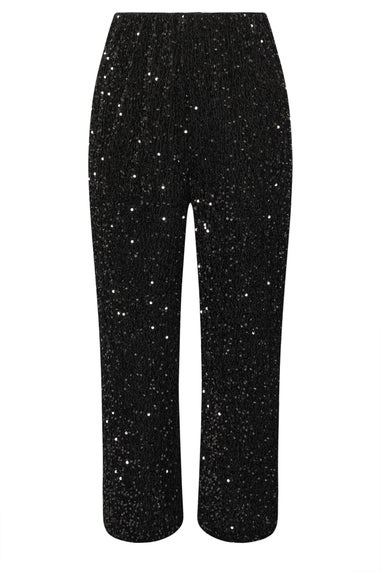 Yours Curve Black Sequin Wide Leg Trousers