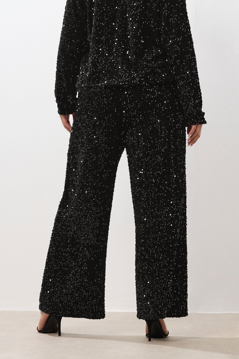Yours Curve Black Sequin Wide Leg Trousers