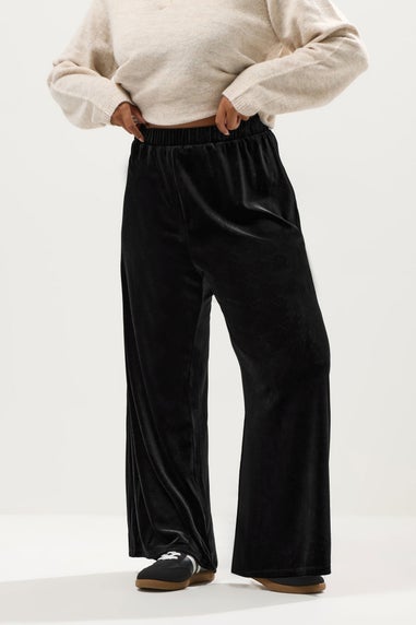 Yours Curve Black Velvet Palazzo Trousers