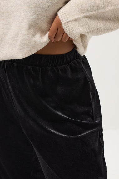 Yours Curve Black Velvet Palazzo Trousers