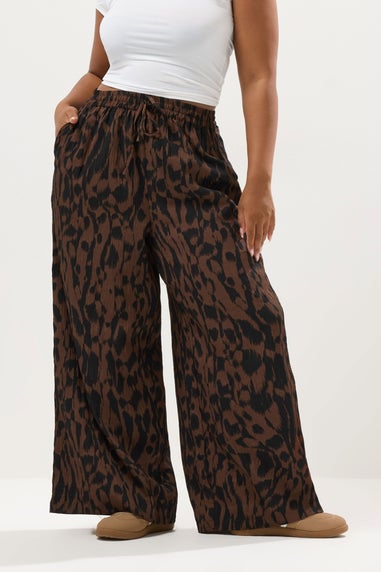 Yours Curve Brown & Black Abstract Wide Leg Trousers