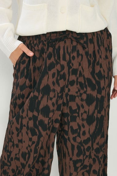 Yours Curve Brown & Black Abstract Wide Leg Trousers
