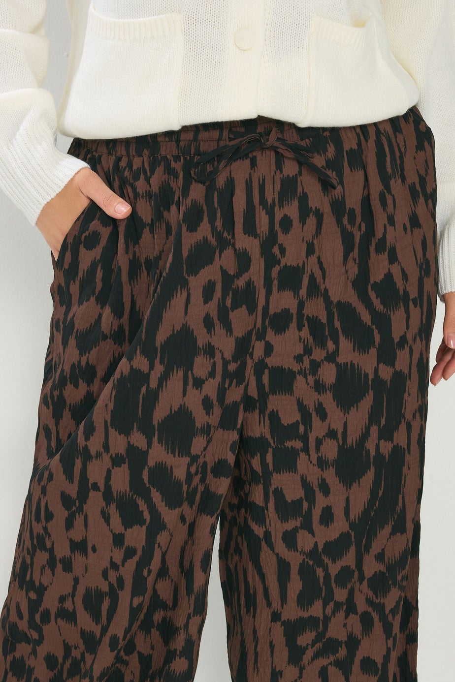 Yours Curve Brown & Black Abstract Wide Leg Trousers